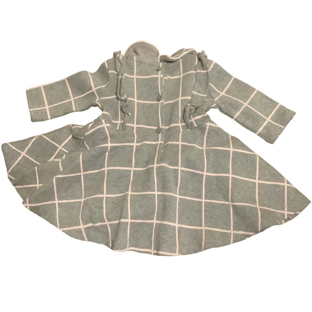 Janie & Jack Grey Windowpane Knit Dress – 6–12 Months